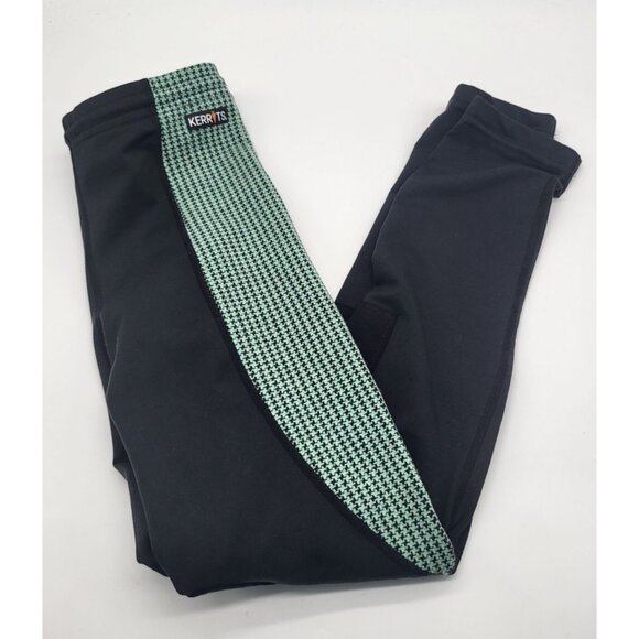 Kerrits Knee Patch Performance Tight Equestrian Pants Black Green Girl's XL - Picture 1 of 9